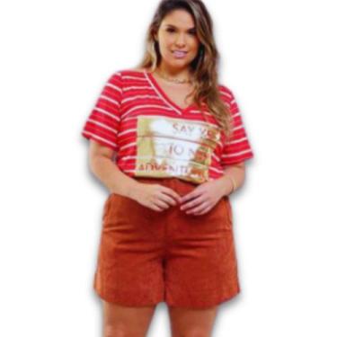 Imagem de Short Feminino Veludo Cotele e Cinto Fivela Forrado Plus Size - Amoplu