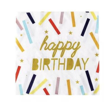 Imagem de 20 Guardanapo Estampado Happy Birthday Confetes Folha Dupla 32x32 cm S