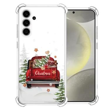 Imagem de CAROKI Capa de telefone transparente de Natal para Samsung S24, padrão de caminhão vermelho de Natal, capa protetora macia e fofa, capa de telefone para meninos e meninas para Samsung S24-caminhão