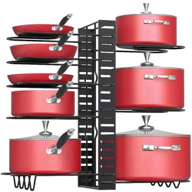 Imagem de Gaoyu organizador de panelas para armários com 3 métodos de organizador de panelas e panelas ajustáveis com 8 camadas organizador de tampa de vaso organizador de metal resistente para balcão de cozinha e armário