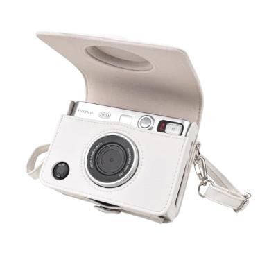 Imagem de MUZIRI KINOKOO Capa para câmera instantânea Fuji Instax Mini EVO - Capa protetora de couro PU Mini EVO em estilo horizontal de textura de lichia - com alça de ombro ajustável - branca
