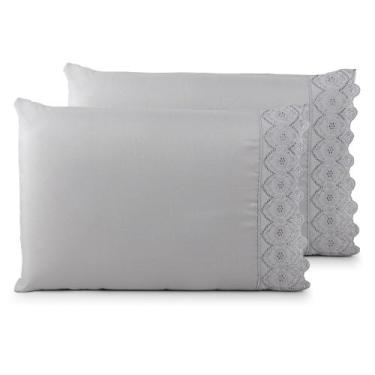 Imagem de Par de Fronhas Percal 300 Fios com Bordado Inglês 50x70cm Napoli - Lin