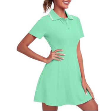 Imagem de FKEEP Vestido feminino de golfe, tênis, treino, atlético, com shorts/manga curta/bolso, 13 Verde claro, XGG
