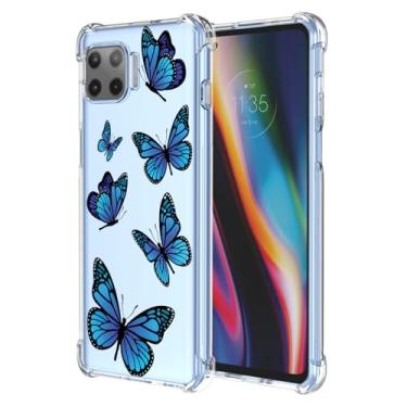 Imagem de KOARWVC Capa para Moto G 5G Plus, Capa para Moto One 5G XT2075, TPU macio, absorção de choque, fina, proteção com padrão de borboleta, capa traseira para Motorola Moto G 5G Plus borboleta azul