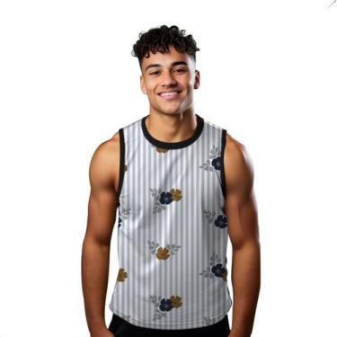 Imagem de Camiseta Regata Verão Estilo Moda Praia Flores Cartoon Listras Arte Fl