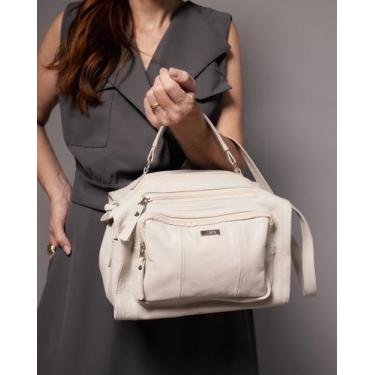 Imagem de Bolsa de couro feminina tiracolo off White Ana - Lançamento