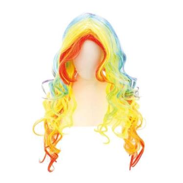 Imagem de Peruca Longa e Cacheada de Mechas Coloridas de Arco Iris para Fantasia