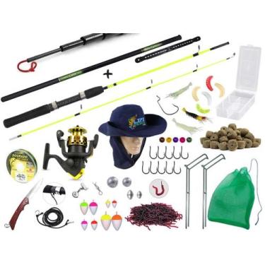 Imagem de Kit Pescador Com Vara Para Molinete 1,20m + Vara Telescópica 40% Carbo