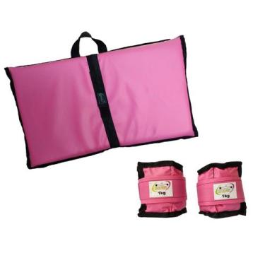 Imagem de Kit Tornozeleira 1KG Nylon Rosa + Colchonete Dobravel Rosa - Exercise 