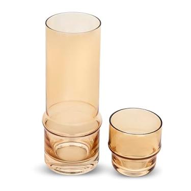 Imagem de Elle Decor Garrafa de água de cabeceira com copo | jarra de 945 ml e copo combinando | Copo empilhável como tampa para jarra | Decoração de casa para quarto de hóspedes, mesa de cabeceira, escritório