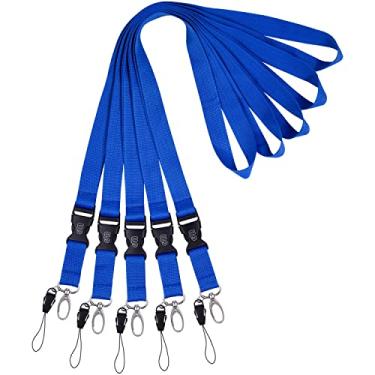 Imagem de Wisdompro Cordão de escritório, 58 cm, Poliéster, Clássico, Azul, com Fecho Oval e Fivela Removível para Telefones, Câmera, iPod, USB, Chaveiro, Crachá de Identificação, 5pack