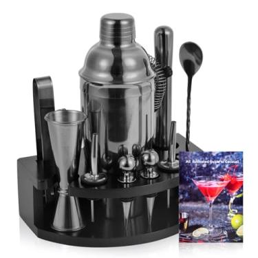 Imagem de safring kit bartender safring com suporte, conjunto de barra de 12 peças | Conjunto de coqueteleira de 24 onças para mistura de bebidas, conjunto de coqueteleira de martini com ferramentas d