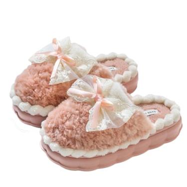 Imagem de EIVCIVB Pantufas femininas fofas borboletas felpudas de inverno fofas bico aberto chinelos para quarto de pelúcia para uso interno e externo, rosa, 5.5-6.5