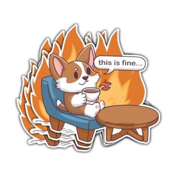 Imagem de (3 peças) Adesivo de cachorro "This is Fine Dog", This is Fine Corgi Sticker, This is Fine Fire Sticker Die Cut Waterproof Vinyl Sticker Laptop Water Bottle Window Phone Helmet