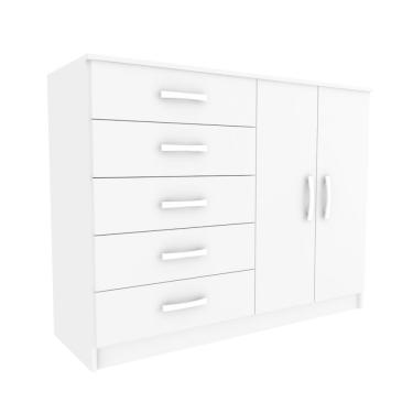 Imagem de Cômoda Infantil 2 Portas 5 Gavetas Austin Evidência Móveis Branco