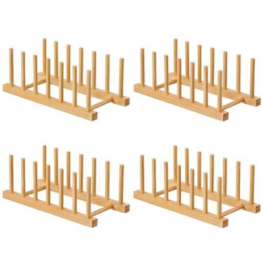 Imagem de HBlife 4Pcs Prato de Bambu Tigela Copo Livro Tampa de Panela Tábua de Corte Escorredor Suporte de Armazenamento Organizador Armário de Cozinha (Manter Seco)