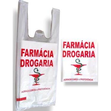 Imagem de Sacolas Plásticas Biodegradáveis para Farmácia e Drogaria, 1000 Unidades, Branca com Impressão Vermelha