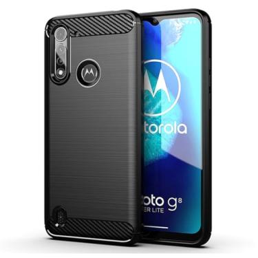 Imagem de GTBDEKI Capa para Moto G8 Power Lite, Motorola G8 Power Lite XT2055-2, capa traseira de silicone fino à prova de choque de fibra de carbono para Motorola Moto G8 Power Lite preta