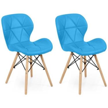 Imagem de Kit 02 Cadeiras Charles Eames Eiffel Slim Wood Estofada - Azul - Magaz