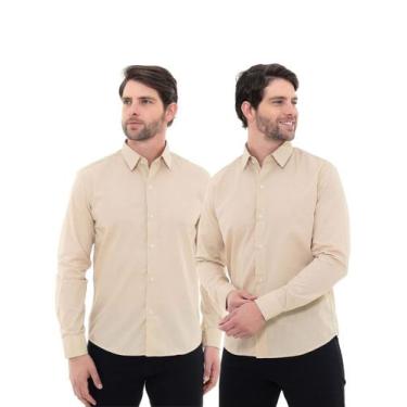 Imagem de KIT 2 Peças - Camisa Social Masculina Premium Tipo Linho Bege - Pthiri