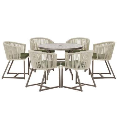 Imagem de Mesa com 6 Cadeiras de Jantar Roma 120cm e Noronha em Alumínio Marrom 