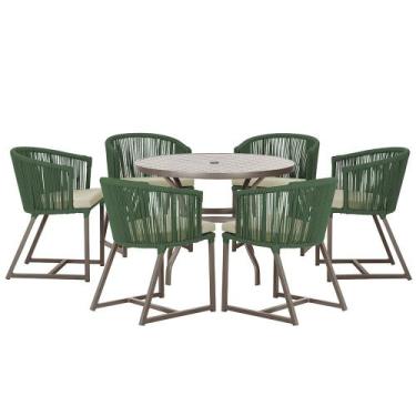 Imagem de Mesa com 6 Cadeiras de Jantar Roma 120cm e Noronha em Alumínio Marrom 