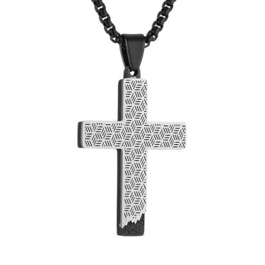 Imagem de HZMAN Colar de cruz para homens e mulheres, pingente de cruz pequena de aço inoxidável, joia de fé cristã, presente, Aço inoxidável, Sem Pedra Preciosa