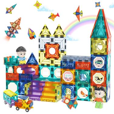 Imagem de Blocos de construção de ladrilhos magnéticos CherryCherby 139 unidades com carros