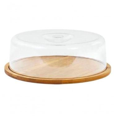 Imagem de Porta Bolo Com Tampa Ecokitchen Bambu E Acrílico 28x28 Cm - Mimo Style - Bm19160