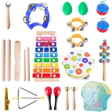 Imagem de Kit de Instrumentos de Madeira-19 Peças, Instrumentos Musicais com Bolsa, Transporte de Instrumentos de Percussão, Instrumentos Musicais, Instrumento Musical, Xilofone, Pandeiro, Multicor
