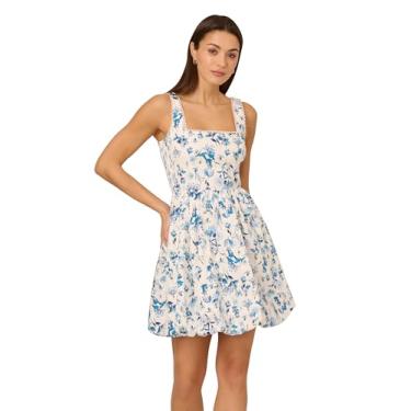 Imagem de Adrianna Papell Vestido feminino para chá de bebê, brunch, dia a jantar, férias, fim de semana, Marfim/Azul Multi, 46