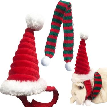 Imagem de Fantasia de Natal de animais pequenos - Chapéu e cachecol de porquinho da índia para hamster porquinho-da-índia chinchila ouriço lagarto dragão barbudo e outros animais de estimação pequenos