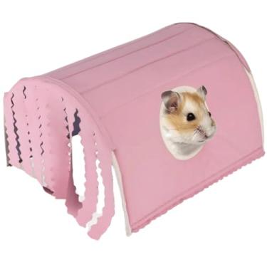 Imagem de Esconderijo de porquinho-da-índia com cortinas, acessórios de porquinho da índia, brinquedos para furão, coelhinho, hamster, esconderijo de uso duplo com borlas removíveis (P)