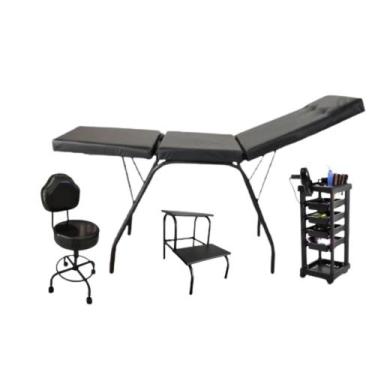 Imagem de kit maca móvel + escada + mocho regulável + carrinho preto - HENVIFER