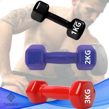 Imagem de Kit 3 Pesos Halteres Sextavados Peso Academia Treino em Casa com Supor