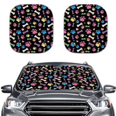 Imagem de GOSTONG Para-sol de carro de 2 peças Para-brisa Protetor solar colorido osso de pata bloco de viseira de sol raios UV e calor para quase veículos caminhões SUV janela frontal e proteção solar interior