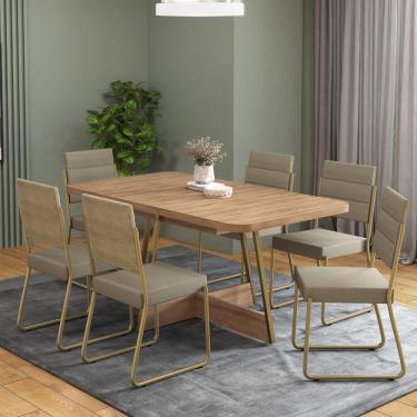 Imagem de Conjunto Sala de Jantar 6 Cadeiras Charlotte Carraro Carvalho Dourado