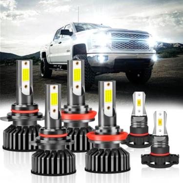 Imagem de Adequado Para Chevy Silverado 1500 2500Hd 2007-2019, Lâmpadas Led 9005 H11, Lâmpadas De Farol Alto E Baixo 9005+H11, Faróis De Neblina 5202, Brilho De 500%, Branco 6000K, Plug And Play, Paco