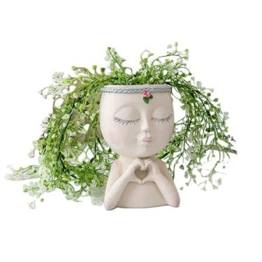 Imagem de GAFBA Plantador de rosto fofo cacto de resina para plantas internas e externas, vaso facial, decoração de casa, vasos de suculentas (gênio branco grande)