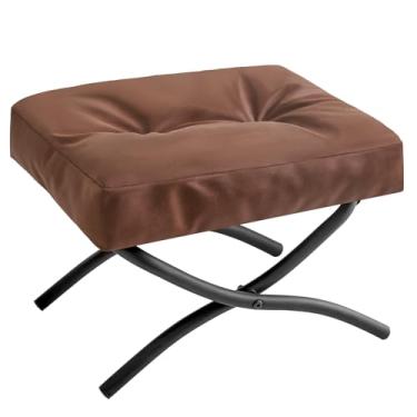Imagem de IBUYKE Banco de apoio para os pés dobrável de 30 cm A, banquinho retangular pequeno para cadeira preguiçosa, descanso de pés moderno e portátil para sala de estar, quarto, amarelo-marrom WBD020Z