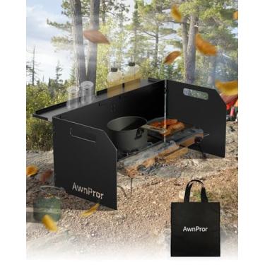 Imagem de AwnPror Para-brisas de fogão de acampamento de alumínio, leve, dobrável, bloqueador de vento, fogão a gás, para-brisa, com bolsa de armazenamento para acampamento, caminhada, piquenique, mochila