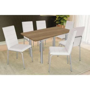 Imagem de Sala de Jantar Completa Elba c/ Tampo de Madeira 160cm e 6 Cadeiras Am