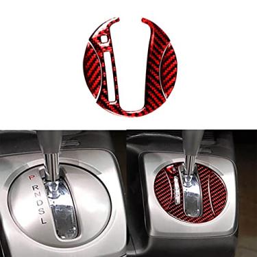 Imagem de PJFUS Console central de fibra de carbono vermelho macio real caixa de transmissão de marchas painel adesivo de acabamento de painel acessórios internos automotivos compatível com Civic 8 Gen