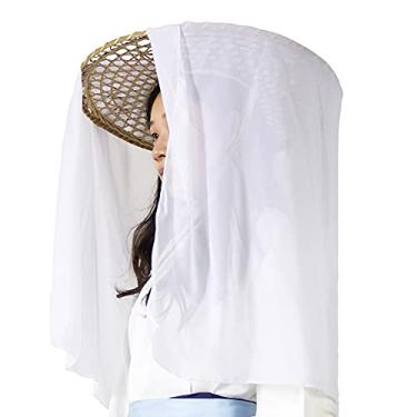 Imagem de zonzxcv Handmade Chinese Ancient Chivalrous Heroine Bamboo Hat with Veil White
