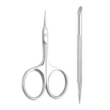 Imagem de Tesoura de cutícula extrafina, aparador de cutícula para pedicure, manicure, lâmina curva, ponta precisa e pontiaguda, kit de cuidados para unhas artísticas, A, conjunto prateado A