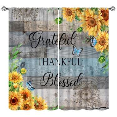 Imagem de Cortina de girassol para casa de fazenda rústica tábua de madeira tratamentos de janela citação country vintage flores flores primavera verão cortinas para cozinha campestre quarto sala de estar L 106