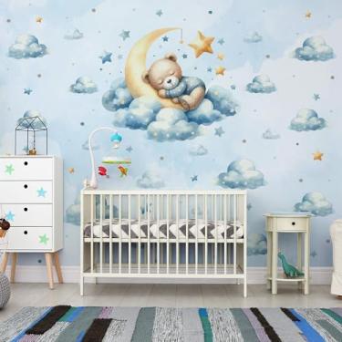 Imagem de Papel de Parede Quarto Bebe Menino Urso Dormindo na Lua 9m²