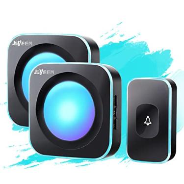 Imagem de Jsieem Campainha Sem Fio Jsieem 1200 Pés Campainhas E Sinos À Prova D'Água Sem Fio Com Flash Led Light 36 Melodias 4 Níveis De Volume Para Escritório Doméstico (2 Receptores E 1 Botão De Toque, Preto)