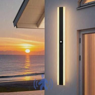 Imagem de Luz de parede longa LED para exterior com sensor de movimento, lâmpada de parede IP65, à prova d'água, jardim, arandela, interior/exterior, acrílico para varanda, varanda, garagem, preto 3000K/4000K