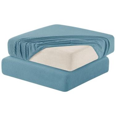 Imagem de Hokway Capas de almofada de sofá elásticas reversíveis capas de almofada de substituição para sofá (azul esfumaçado, 2)